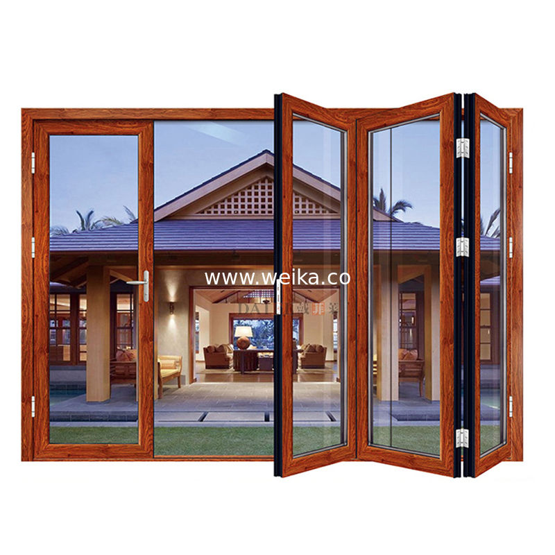 UPVC PVC 折りたたみ可滑りガラスドア 3 パネル バイ折りたたみドア 電子解剖コーティング